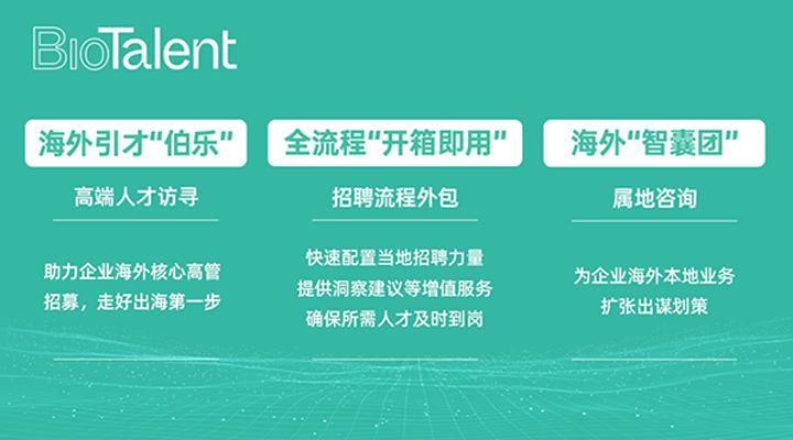 猎头公司科锐国际的海外分支团队BioTalent专注于生命健康领域的人才服务